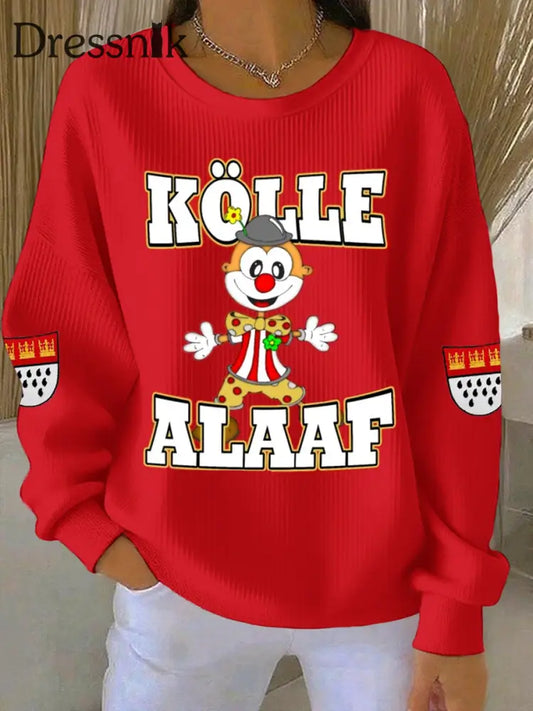 Damen Kölner Karneval Geripptes Rundhals-Sweatshirt Rot / S