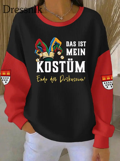 Damen Kölner Karneval Geripptes Rundhals-Sweatshirt Schwarz / S