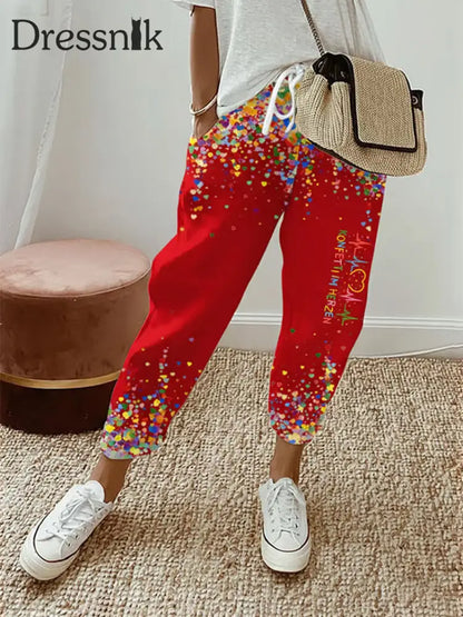 Damen Kölner Karneval Konfetti im Herzen Print Freizeit hosen Rot / S