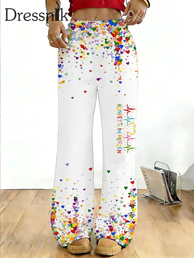 Damen Kölner Karneval Konfetti im Herzen Print Freizeit hosen Weiß / S