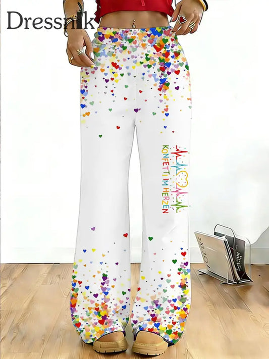 Damen Kölner Karneval Konfetti im Herzen Print Freizeit hosen Weiß / S