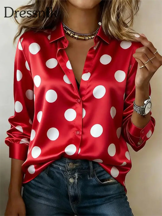 Damen Kölner Karneval Lässiges Langarm-Satin-Shirt Rot / S