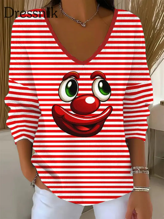 Damen Kölner Karneval V-Ausschnitt gerippt Top Rot / S