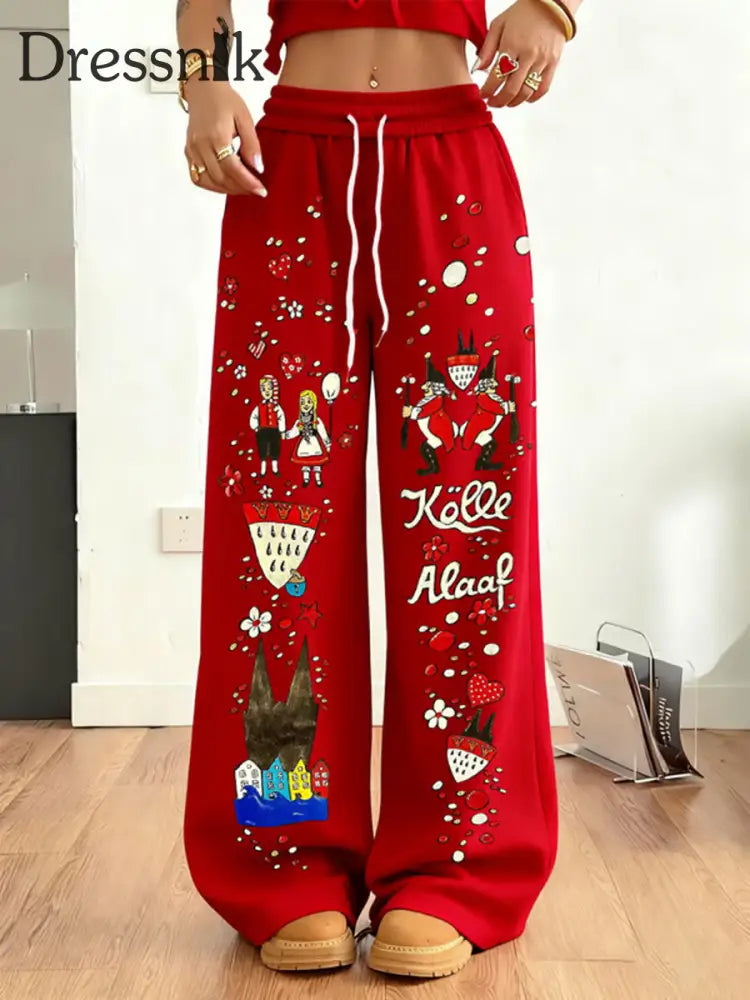 Damen Kölner Karnevals Bedruckte bequeme Hose Rot / S