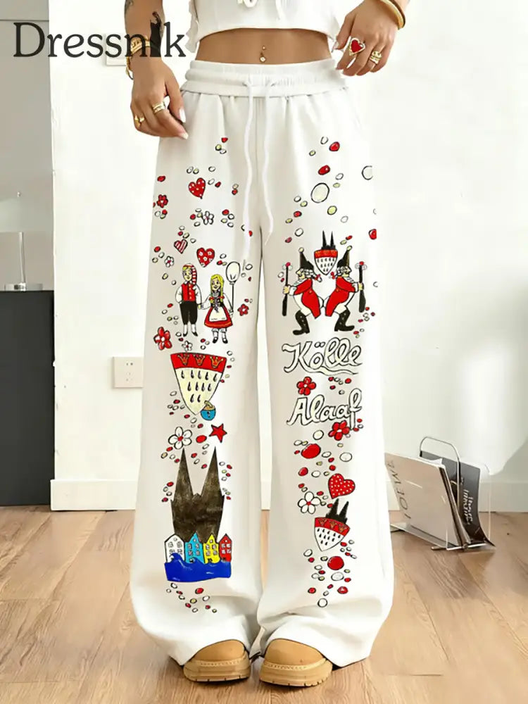 Damen Kölner Karnevals Bedruckte bequeme Hose Weiß / S