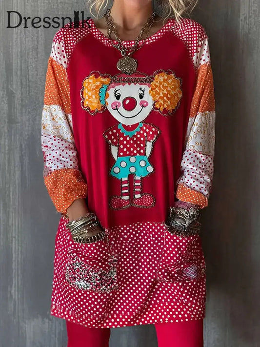 Damen-Kölner Karnevals druck Lässiges Langarm-Oberteil in mittlerer Länge Rot / S