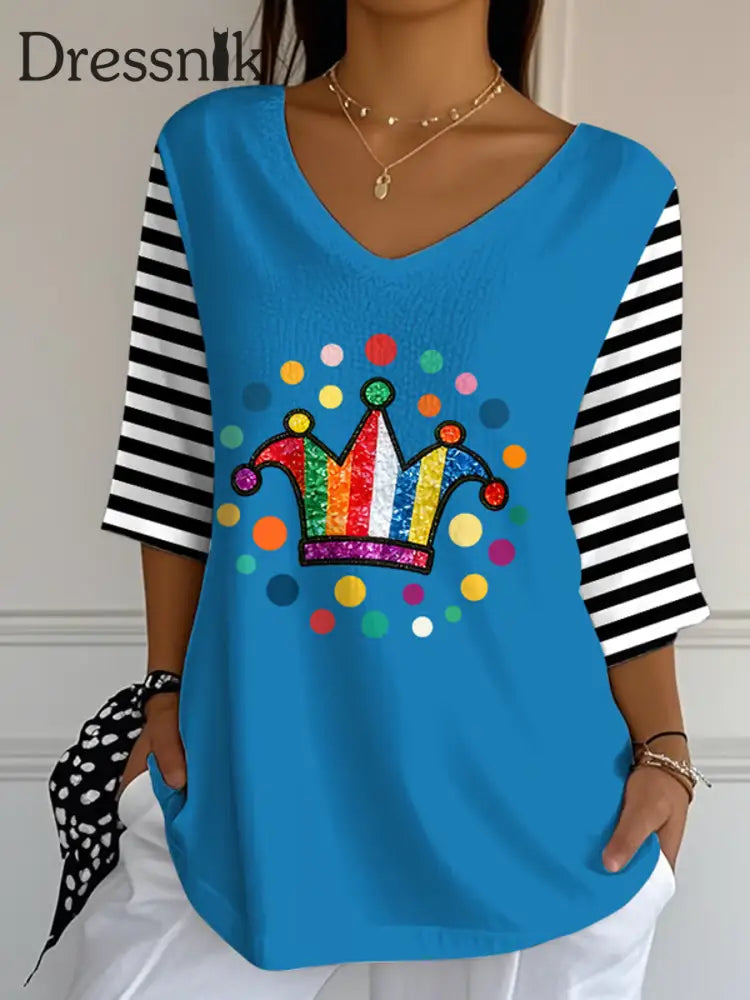 Damen-KöLnisch-Karnevals-T-Shirt mit Halbarm-Print Blau / S