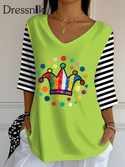 Damen-KöLnisch-Karnevals-T-Shirt mit Halbarm-Print Grün / S