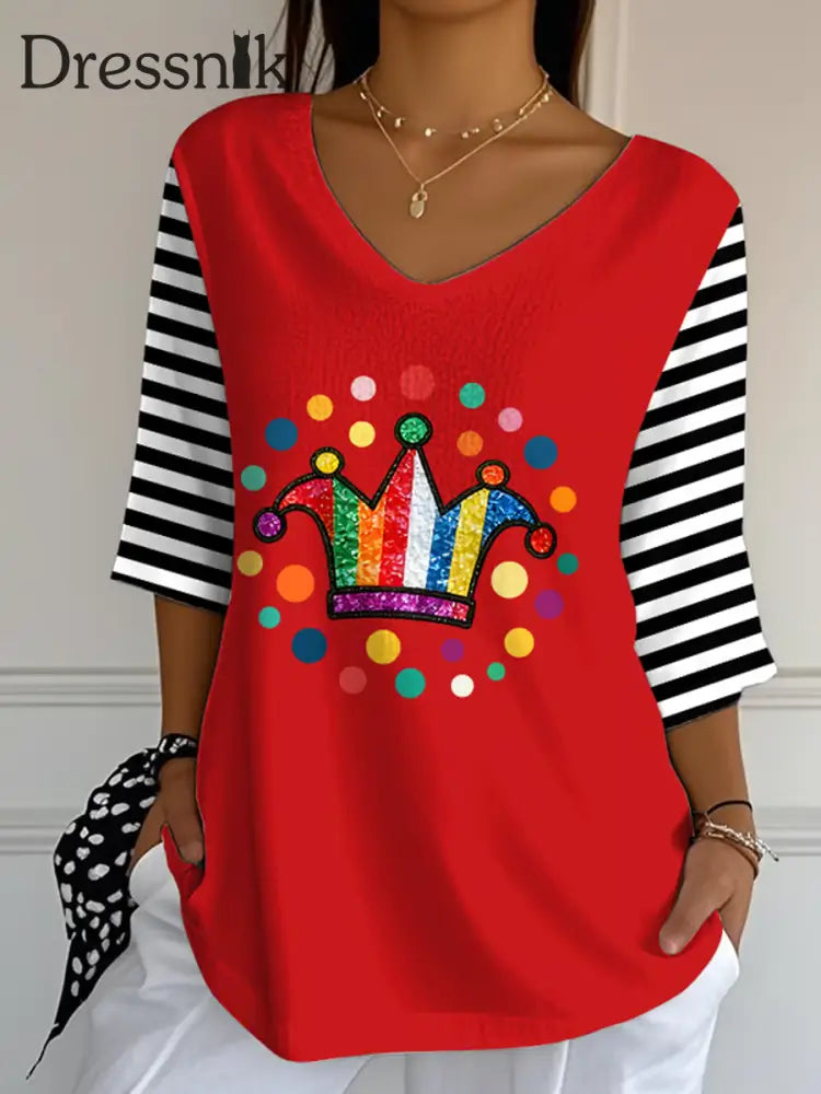 Damen-KöLnisch-Karnevals-T-Shirt mit Halbarm-Print Rot / S