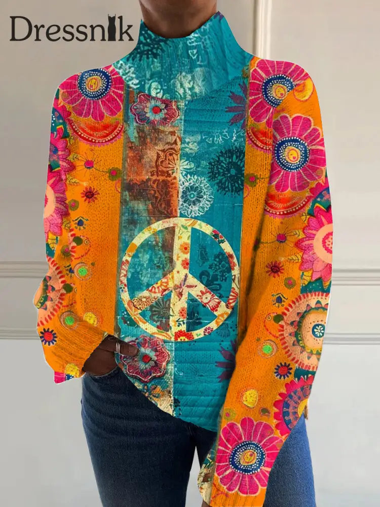 Damen Kunst Vintage Hippie Kunstdruck Lässiger Schicker Pullover A / S