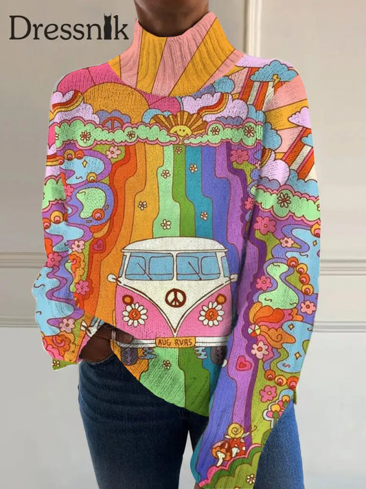 Damen Kunst Vintage Hippie Kunstdruck Lässiger Schicker Pullover A / S