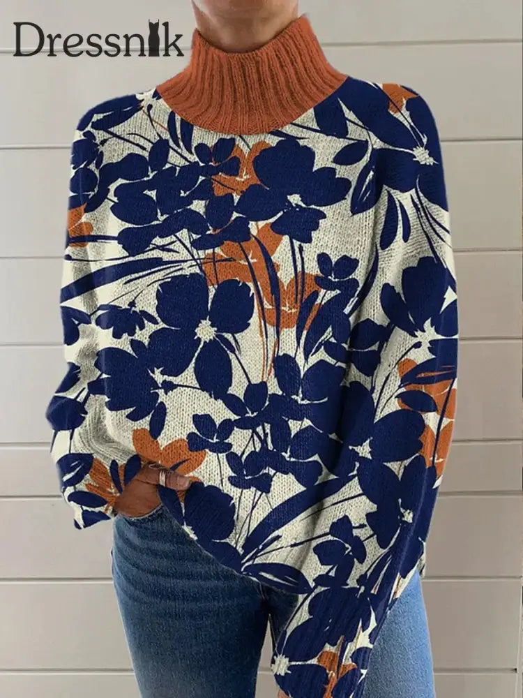 Damen-Kunst-Vintage-Kunstdruck Lässig Schicker Pullover A / S