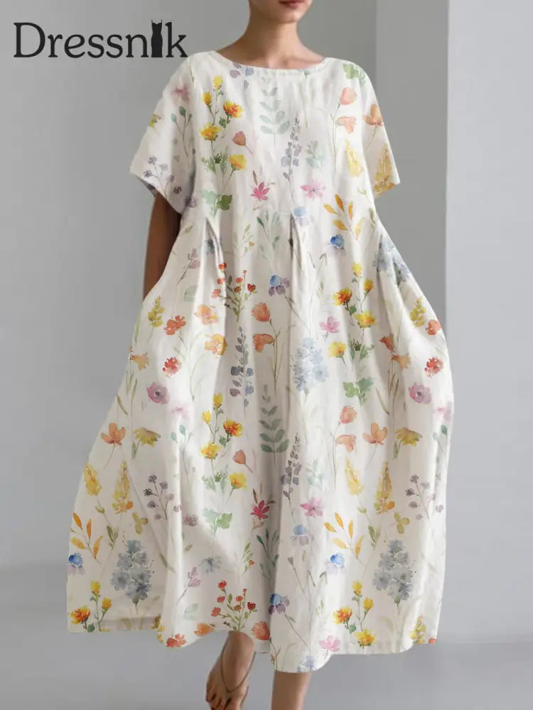 Damen-Kurzarm kleider mit Blumen druck locker lässig bunt / S