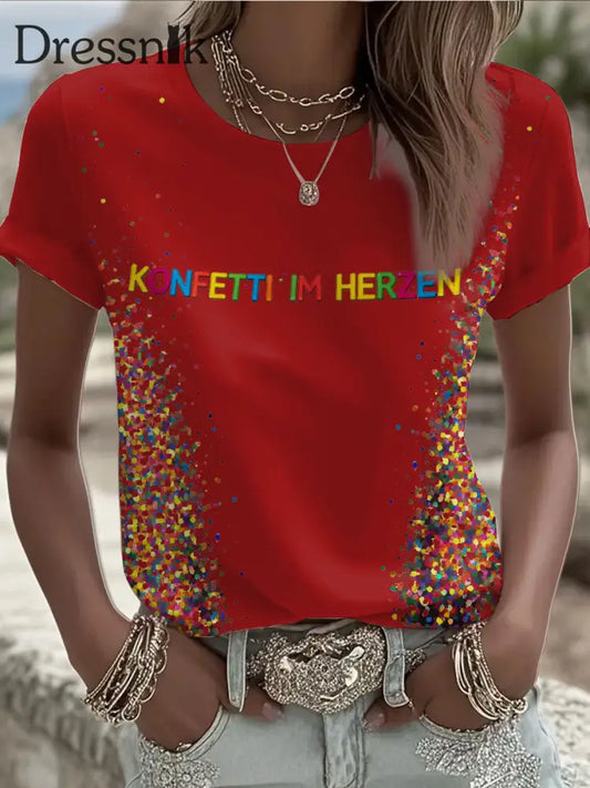 Damen-Kurzarm-T-Shirt KöLnisch-Karnevals-Print Rot / S