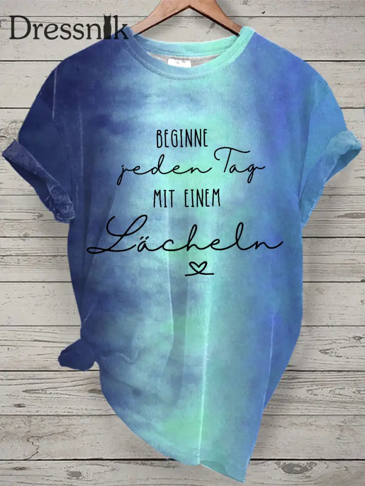 Damen Lächeln Tie Dye Print Kurzarm T-Shirt Blau / S