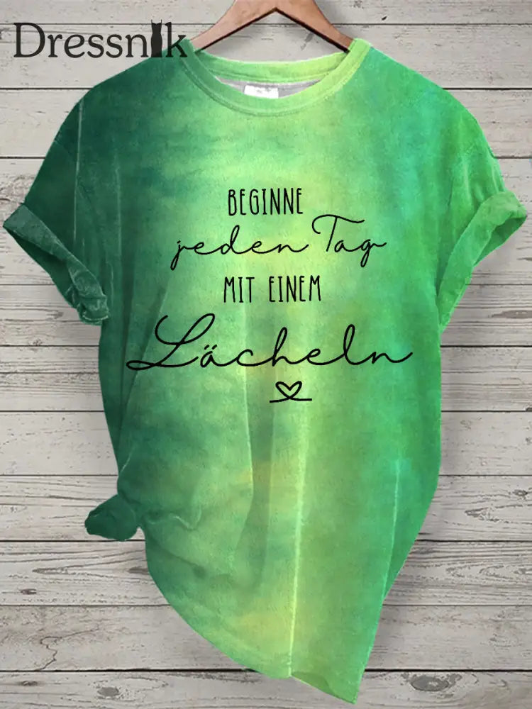 Damen Lächeln Tie Dye Print Kurzarm T-Shirt Grün / S