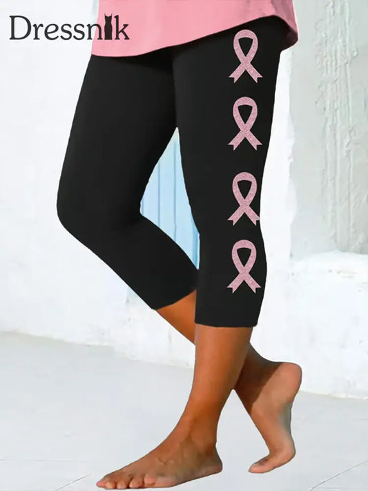 Damen-Leggings mit rosa Farbband druck Schwarz / S
