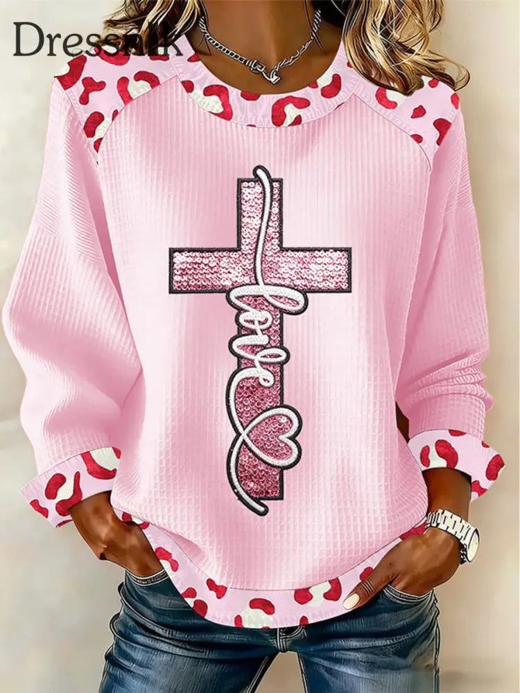 Damen Liebe Kreuz druck Casual Top Rosa / S
