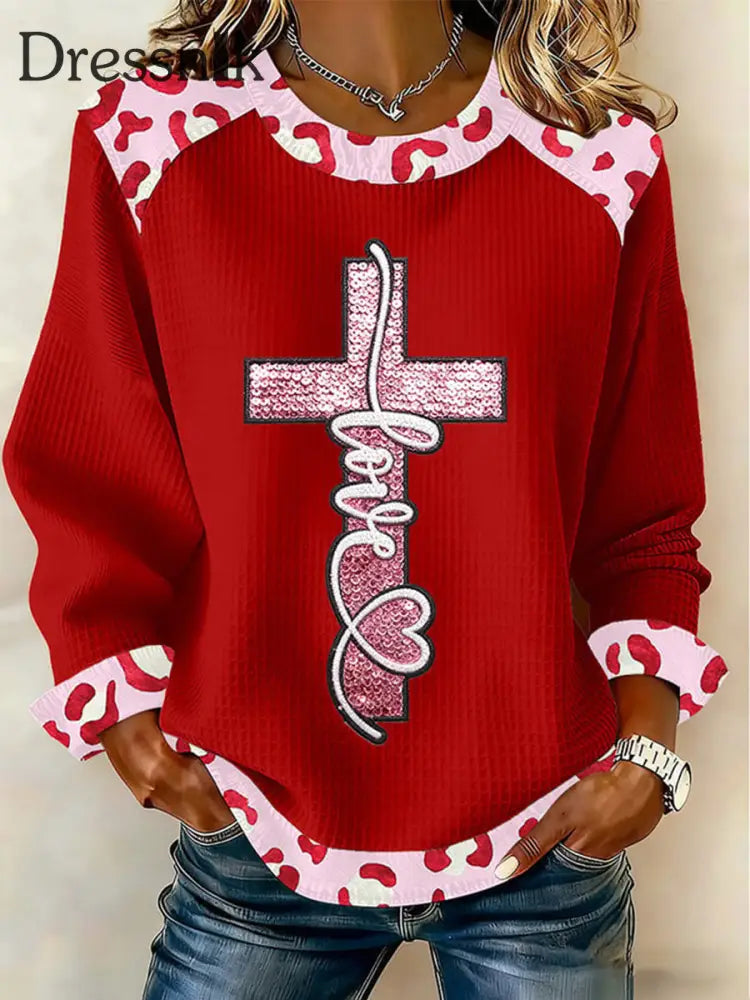 Damen Liebe Kreuz druck Casual Top Rot / S