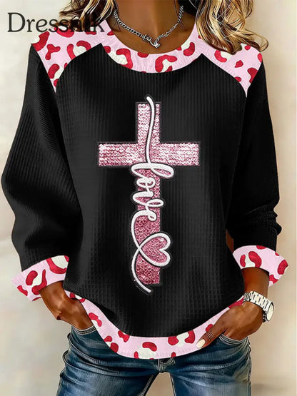 Damen Liebe Kreuz druck Casual Top Schwarz / S
