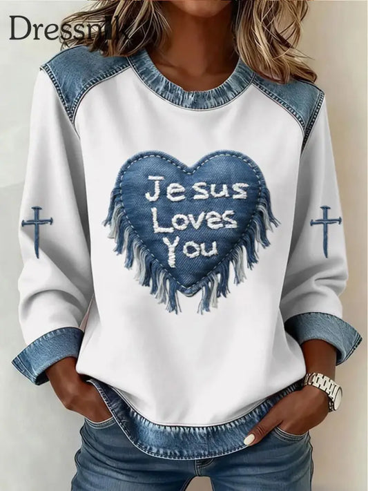 Damen Liebe Kreuz druck Casual Top Weiß / S