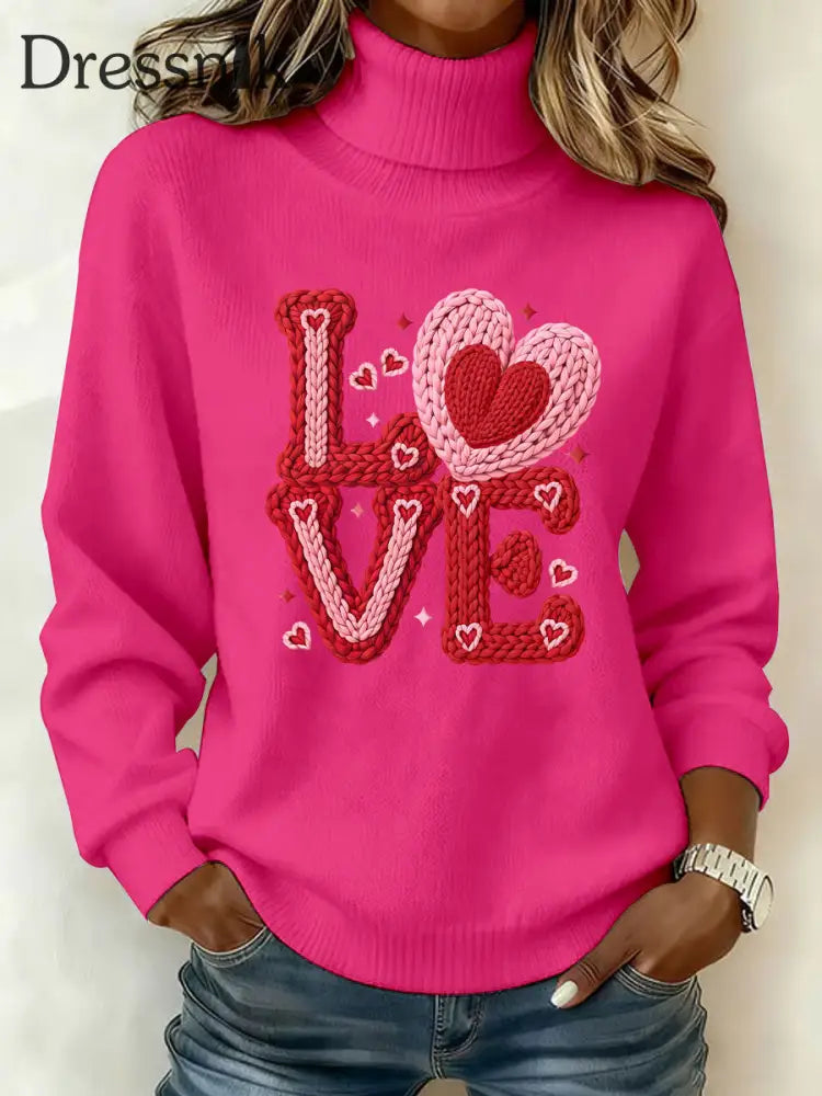 Damen LIEBE Print Casual Top Rosenrot / S