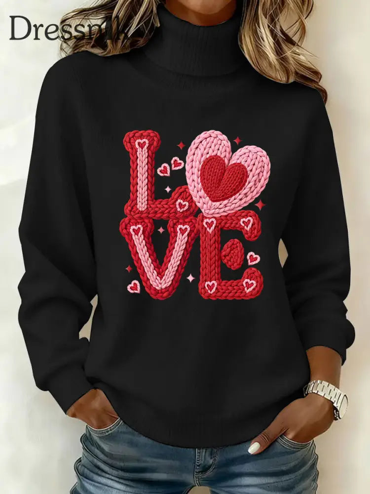 Damen LIEBE Print Casual Top Schwarz / S