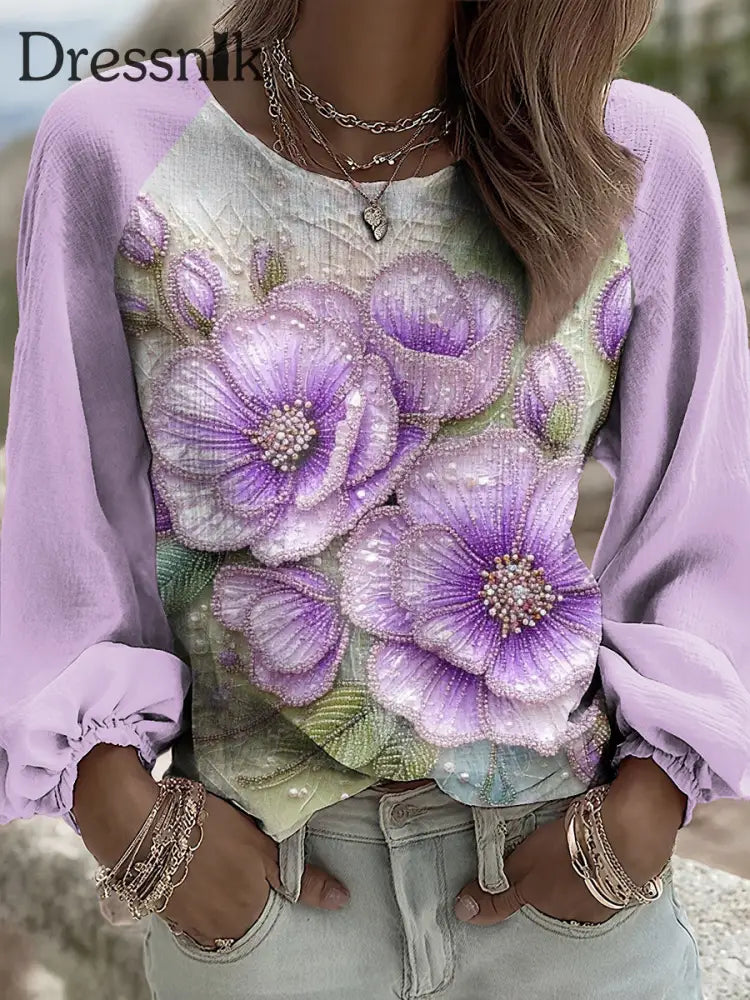 Damen Lila Flora Kunst Top Lila / S