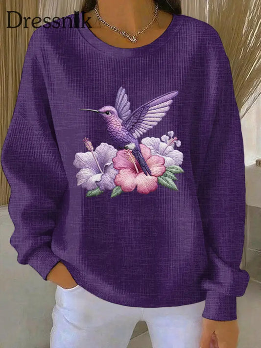 Damen Lila Flora Kunstdruck Casual Sweatshirt als bild / S