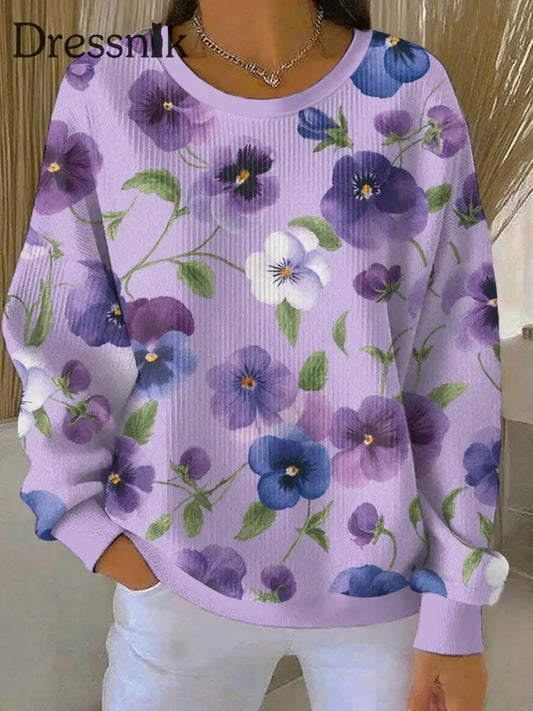 Damen Lila Flora Kunstdruck Casual Sweatshirt als bild / S