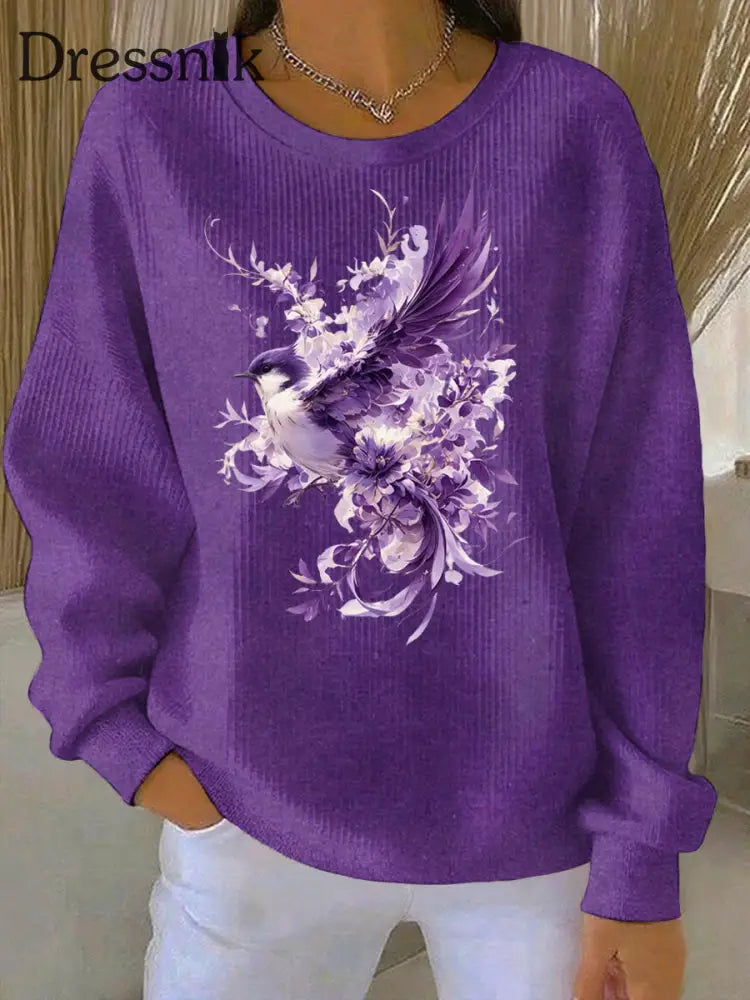 Damen Lila Flora Kunstdruck Casual Sweatshirt als bild / S