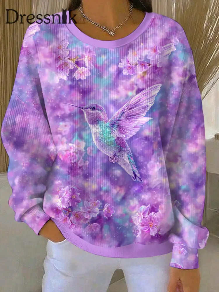 Damen Lila Flora Kunstdruck Casual Sweatshirt als bild / S