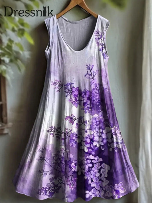 Damen Lila Flora Kunstdruck V Ausschnitt Kleid als bild / S