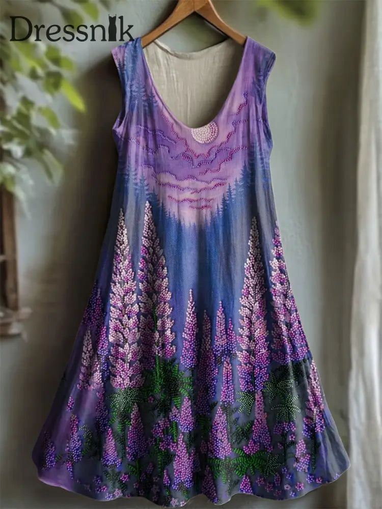Damen Lila Flora Kunstdruck V Ausschnitt Kleid als bild / S