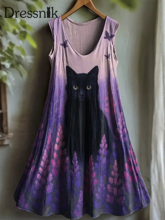 Damen Lila Kunst Tier druck V Ausschnitt Kleid als bild / S
