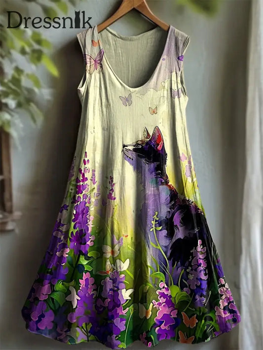 Damen Lila Kunst Tier druck V Ausschnitt Kleid als bild / S