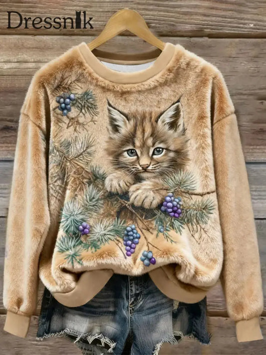 Damen lustige Katze Kunstdruck Casual Flanell Hoodie als bild / S