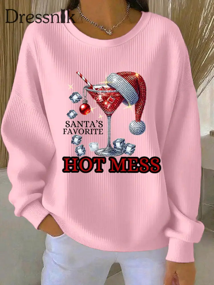Damen Lustige Weihnachten Weihnachts mann Lieblings heißes Mess Casual Sweatshirt Rosa / S