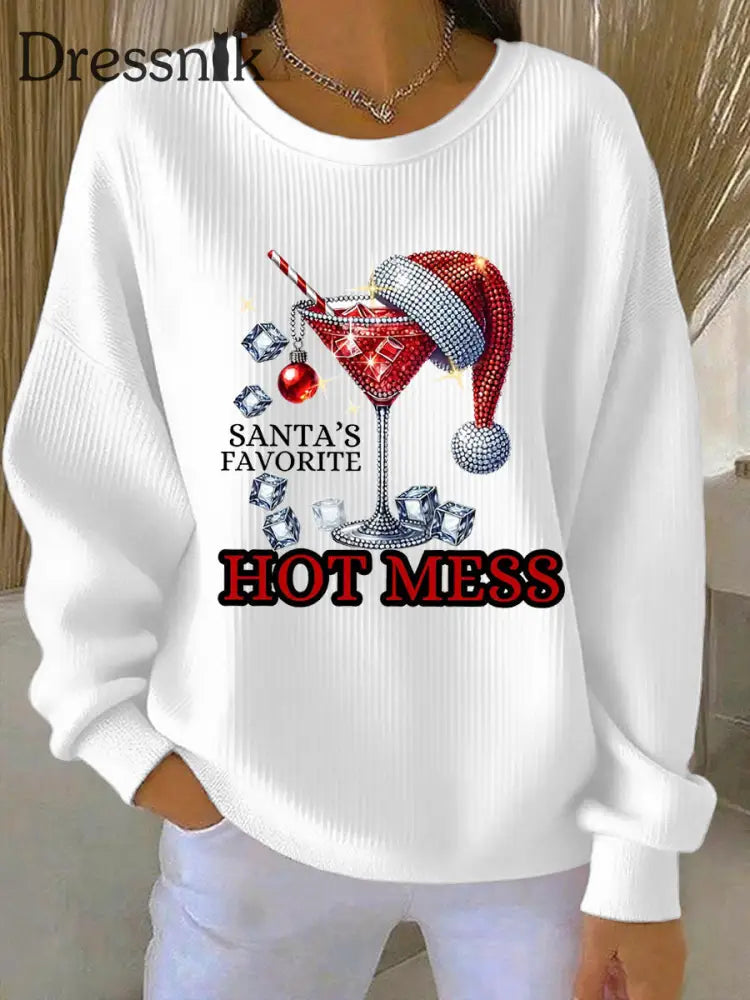 Damen Lustige Weihnachten Weihnachts mann Lieblings heißes Mess Casual Sweatshirt Weiß / S