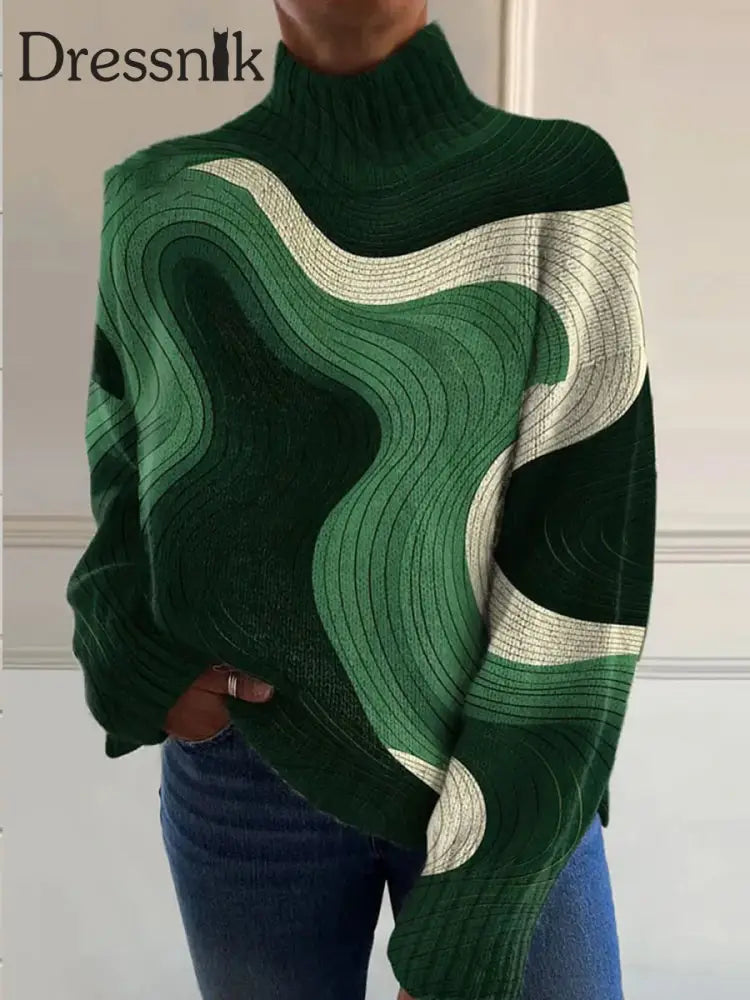 Damen-Mode Retro-Kunstdruck Mit Hohem Ausschnitt Lang Ärmel Iger Pullover A / S