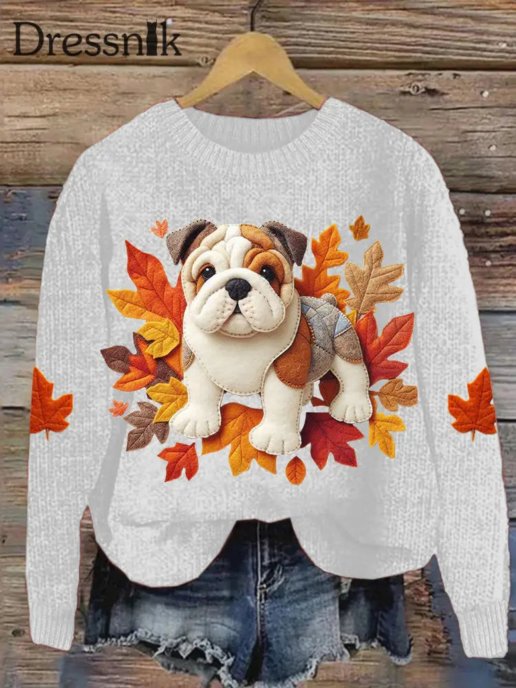 Damen Mops Ahornblatt Sweatshirt Weiß / S