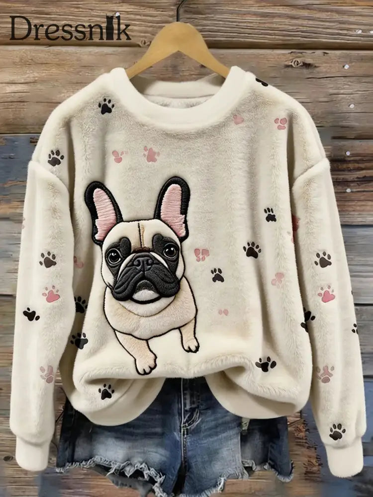 Damen niedliche Bulldogge Pfoten Flanell Sweatshirt als bild / S