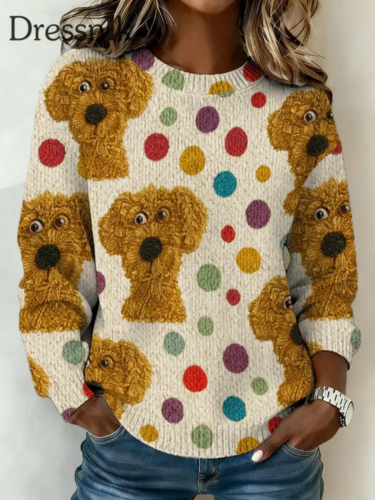 Damen niedliche Hunde drucken Freizeit pullover als bild / S