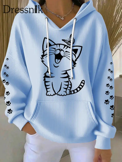 Damen niedliche Katze Print Katze Mama Katze Liebhaber Casual Hoodie Hellblau / S