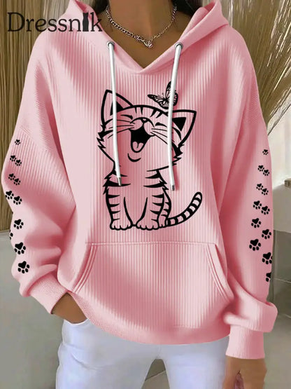 Damen niedliche Katze Print Katze Mama Katze Liebhaber Casual Hoodie Rosa / S