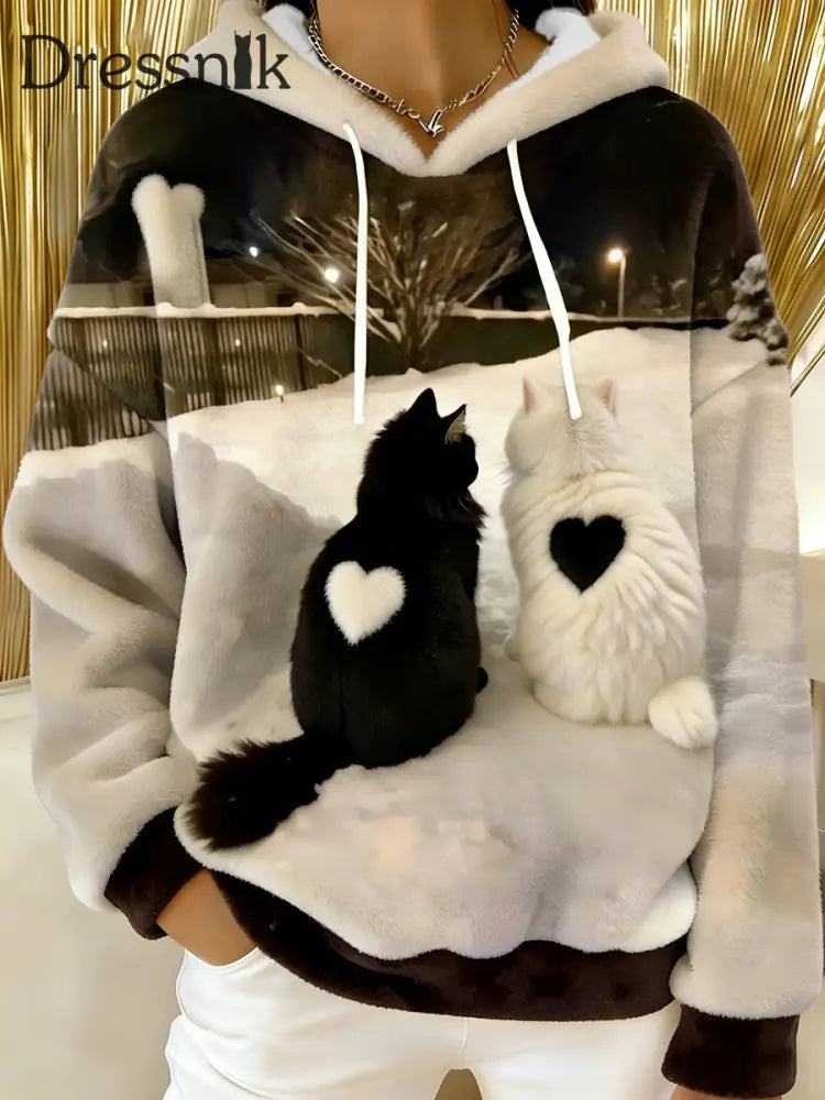 Damen niedliche Katzen Flanell Hoodie als bild / S