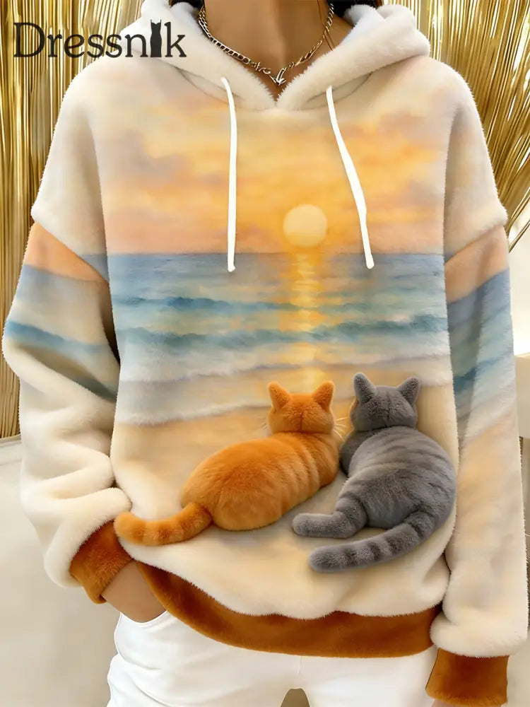 Damen niedliche Katzen Flanell Hoodie als bild / S