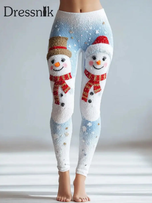 Damen niedliche Weihnachts schneemann muster Leggings als bild / S