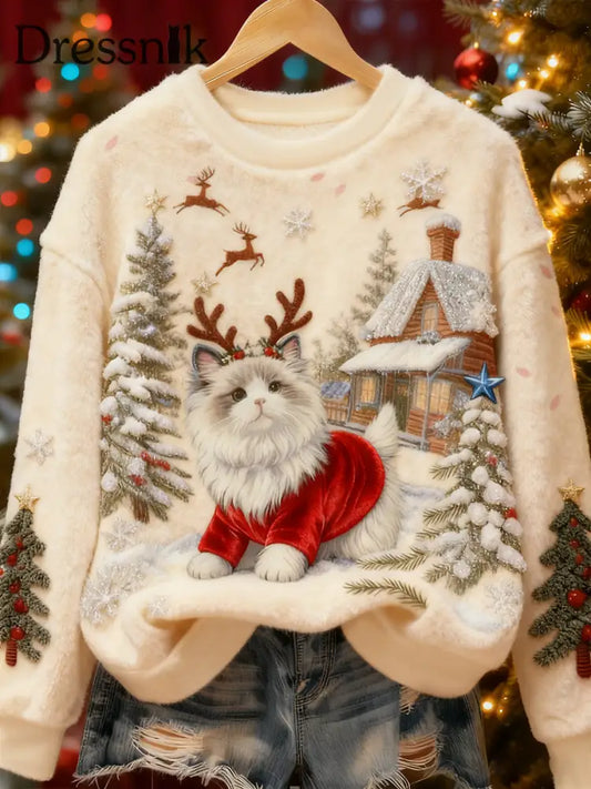 Damen niedlicher Weihnachts hund Kunst Flanell Hoodie als bild / S