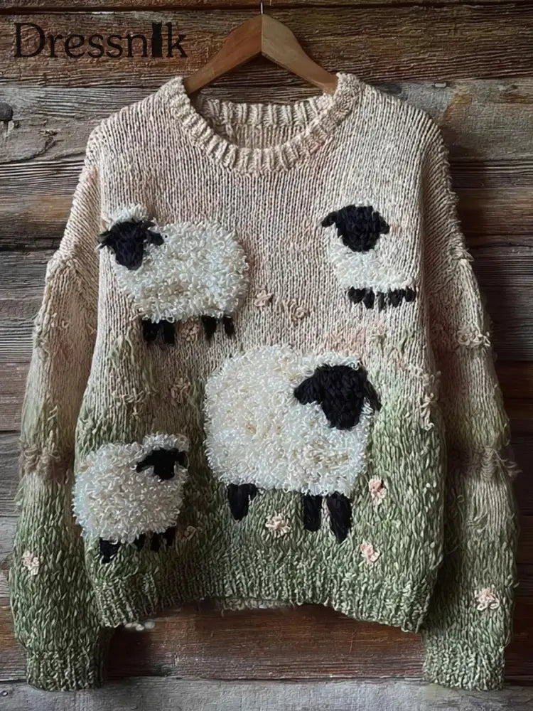 Damen niedliches fuzzy Schaf bedrucktes gemütliches reguläres Sweatshirt als bild / S